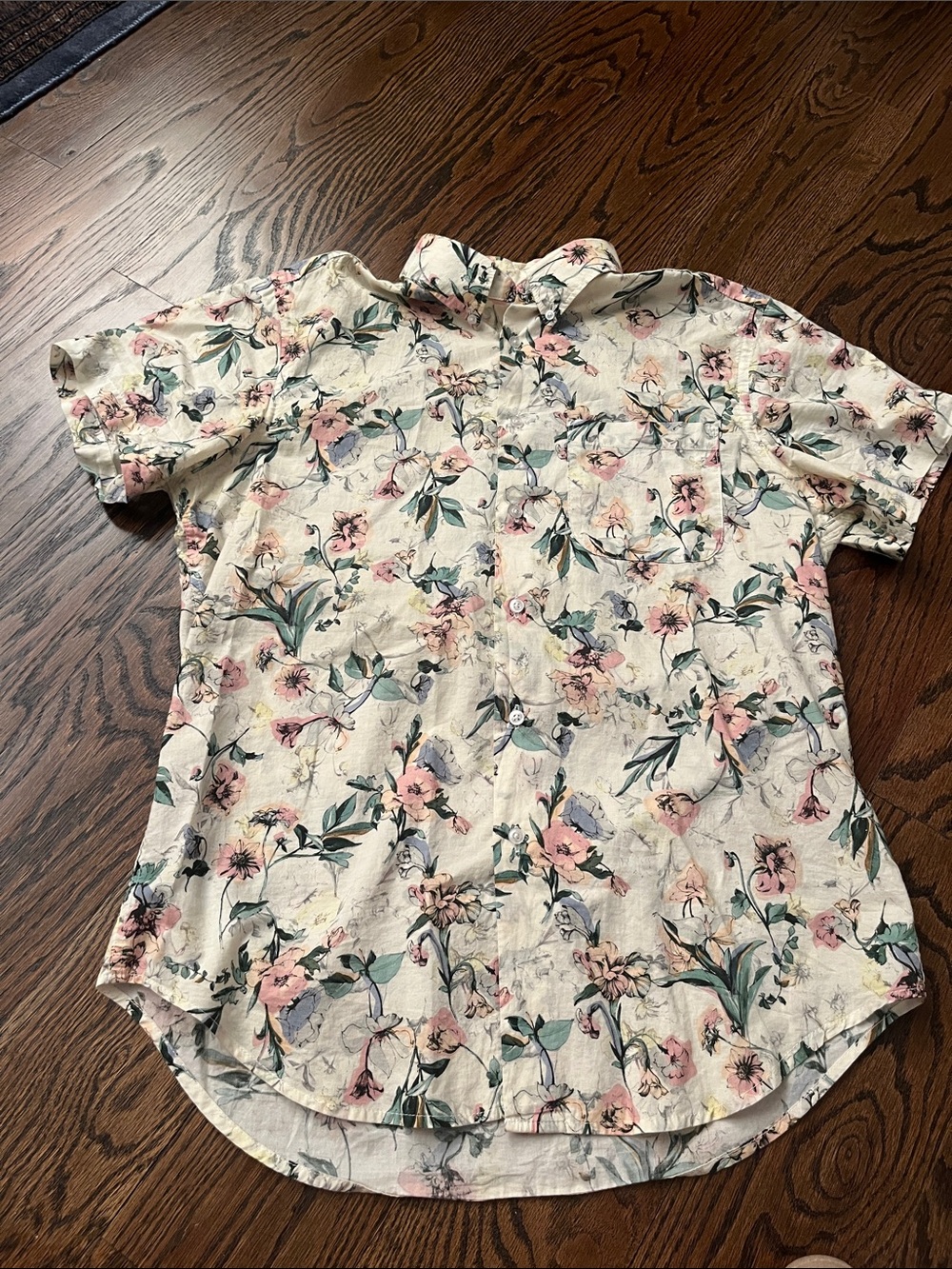 Naked & Famous Denim Cream Flower Painting Short-Sleeve Easy Floral Button-Down
